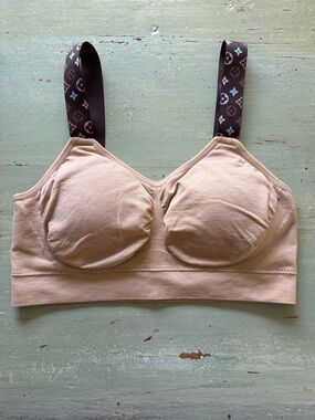 Beige Seamless Bralette with Monogram Straps